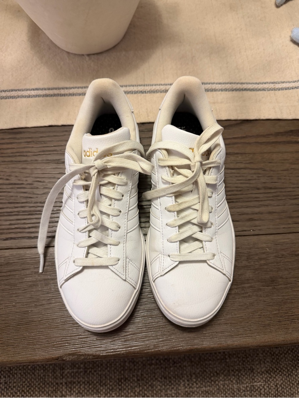 Clae Women’s White Low-Top Sneakers with Gold Accents
